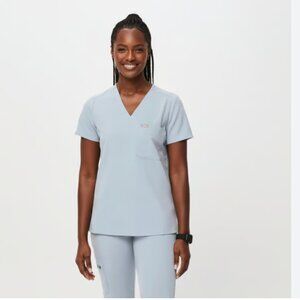 Dusty Blue Figs Scrub Top XS